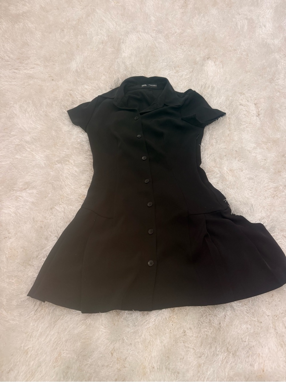 Zara Black Button-Front Short Sleeve Dress